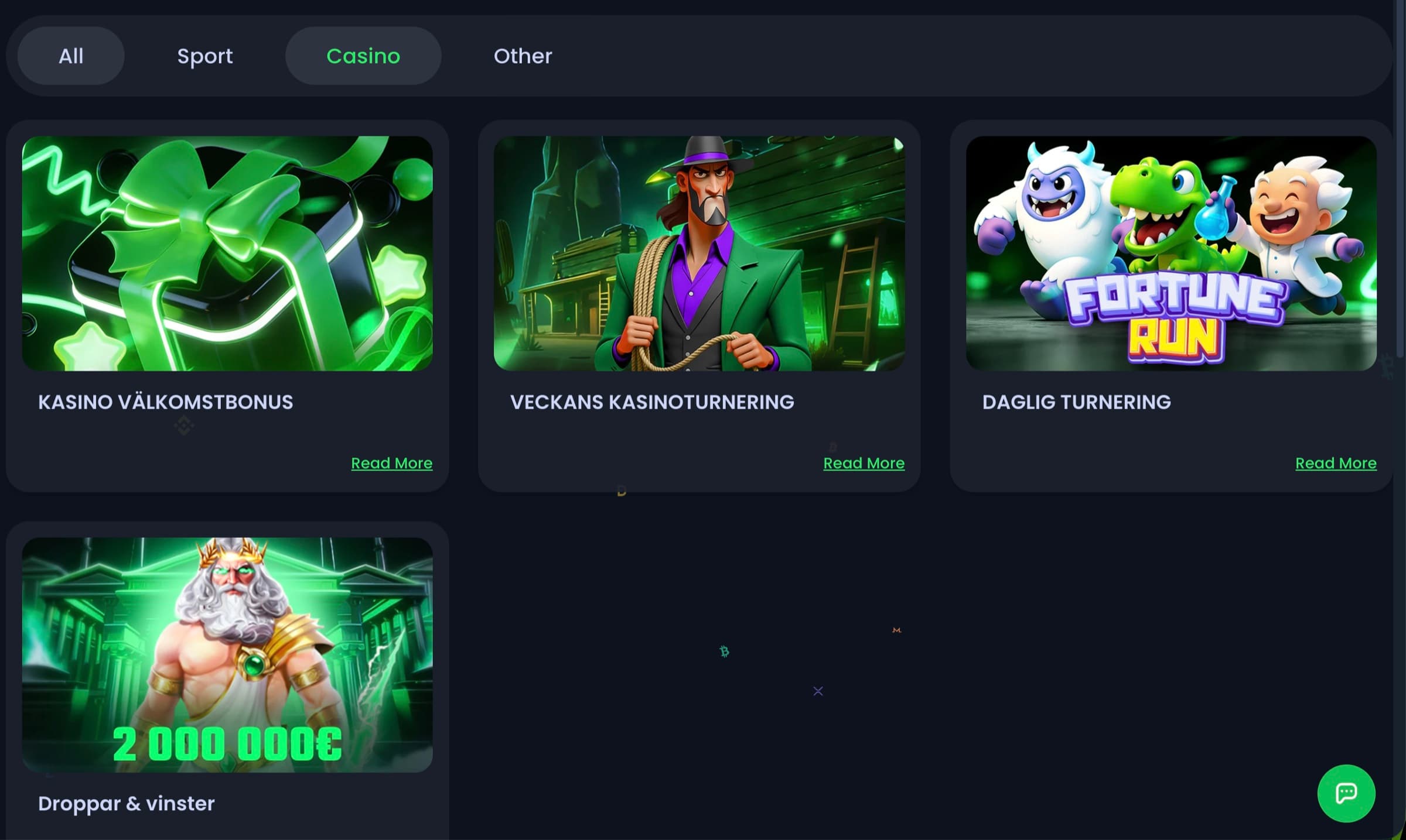 Jackbit casino promotions tab showing Casino Welcome Bonus, Weekly Casino Tournament, Daily Tournament and Drops and Wins 2 million euro prize pool