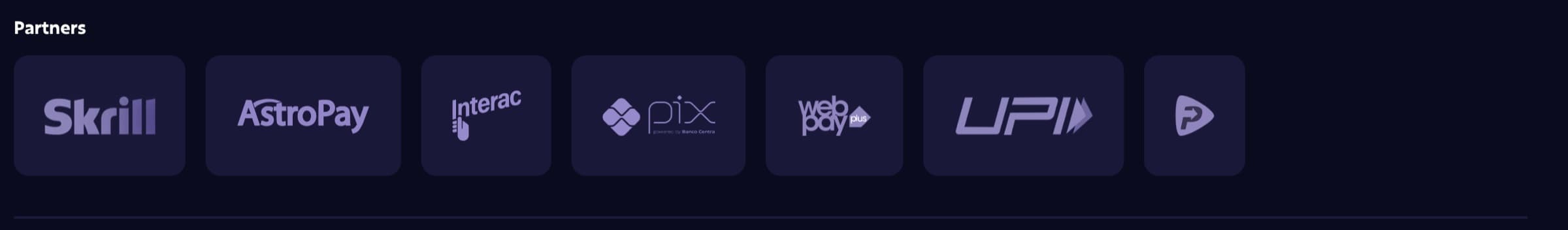 Roobet payment partners — Skrill, AstroPay, Interac, Pix, WebPay Plus, UPI